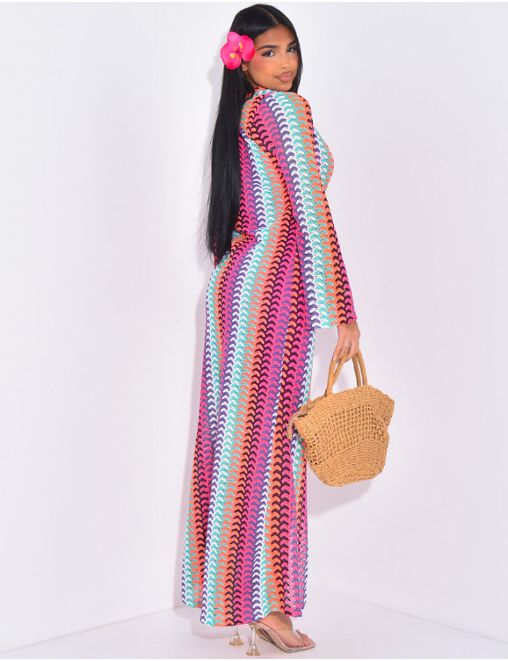 Robe longue en crochet multicolor