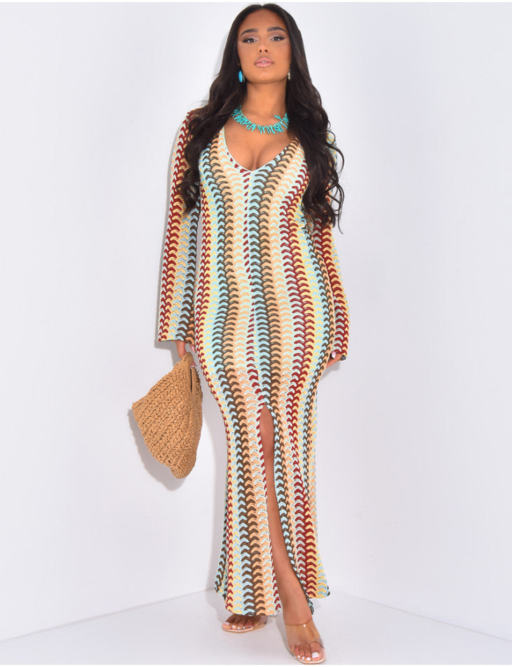 Robe longue en crochet multicolor
