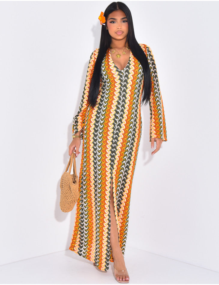 Robe longue en crochet multicolor