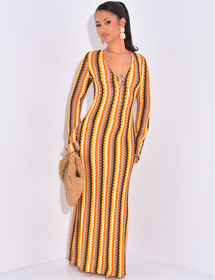 Robe longue en crochet multicolore