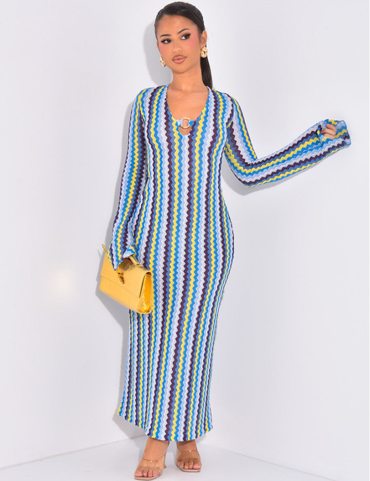 Robe longue en crochet multicolore