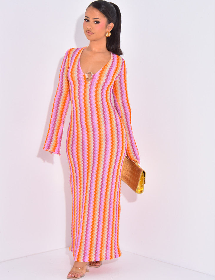 Robe longue en crochet multicolore