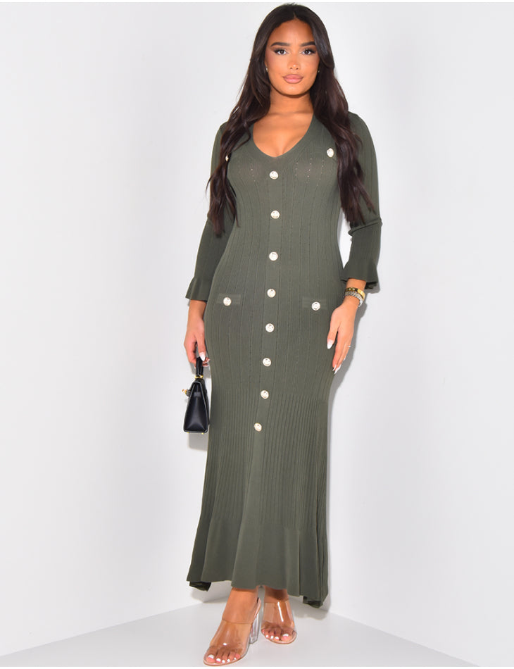Robe longue à boutons officiers & volants