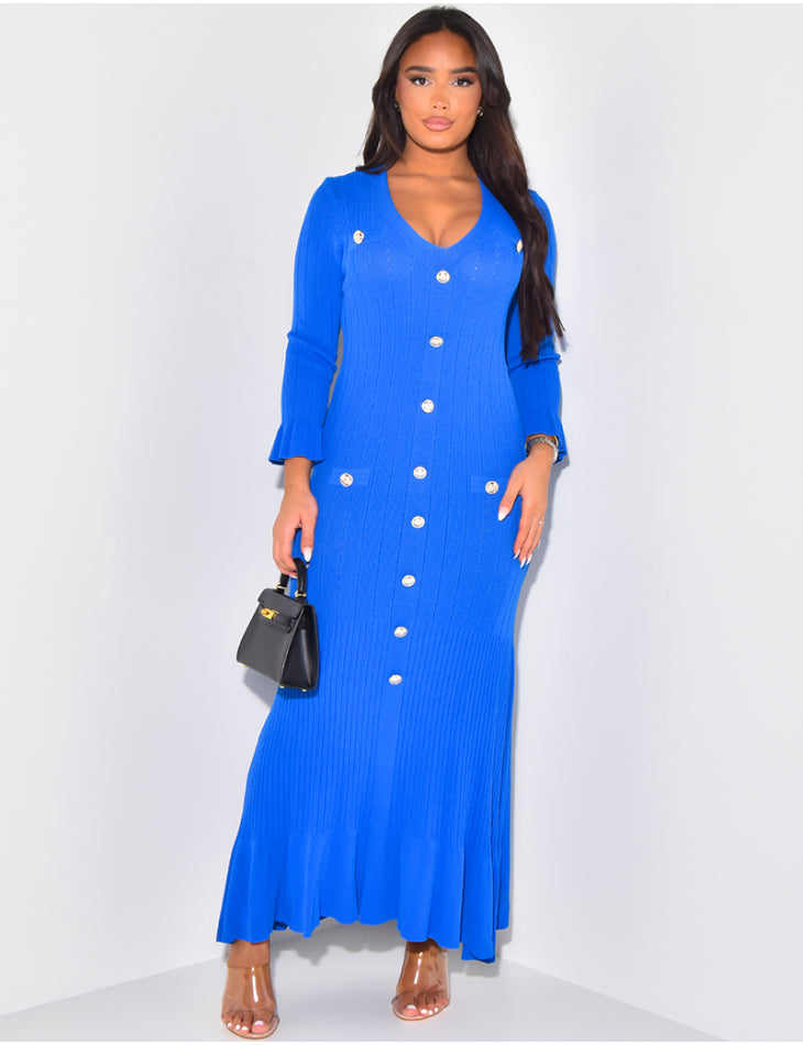Robe longue à boutons officiers & volants