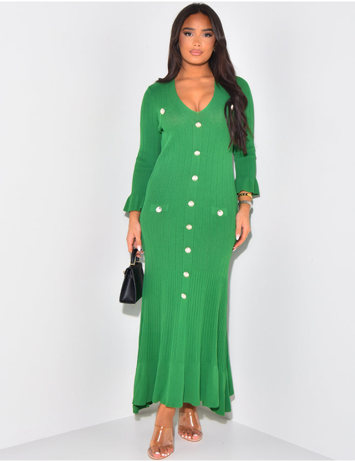 Robe longue à boutons officiers & volants