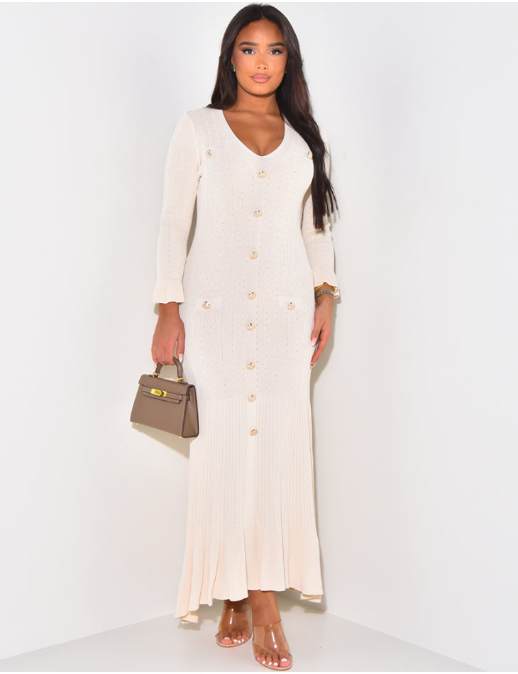 Robe longue à boutons officiers & volants